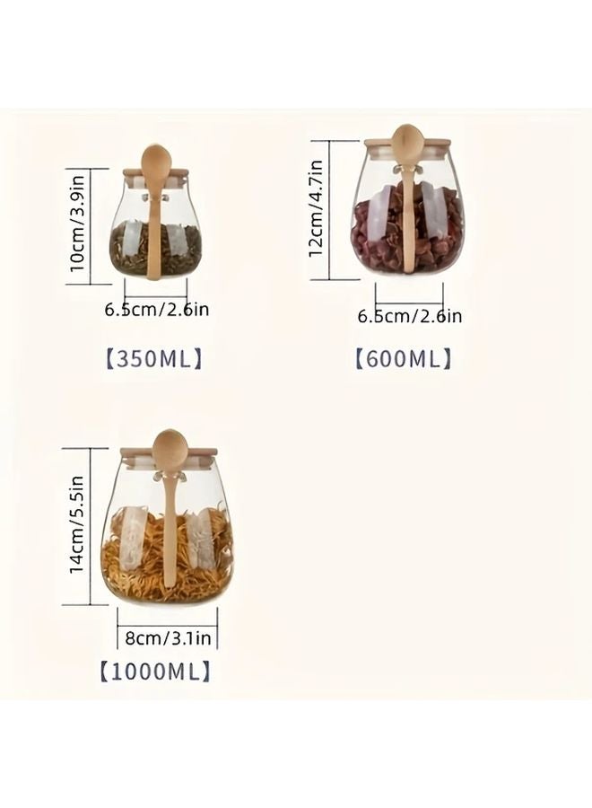 2pcs Airtight Glass Storage Jar With Spoon 11 83oz For Coffee Sugar Tea Salt Spices - Image 3